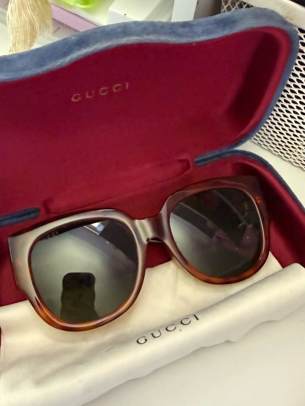 Gucci Tortoiseshell Acetate Sunglasses with Green Lenses